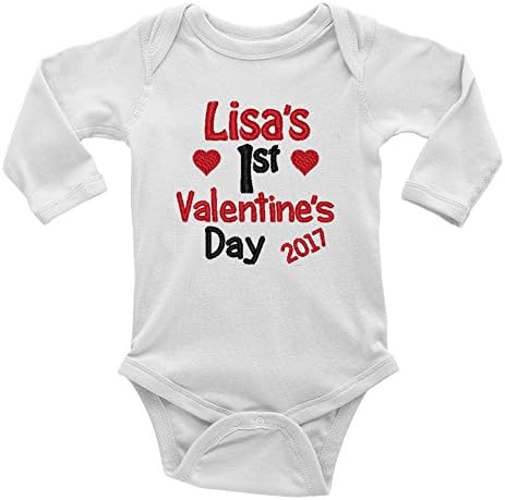 Personalised Embroidered with ANY NAME Heart 1st Valentine's Day Baby Bodysuit Vest (6-9 months, Long Sleeve)
