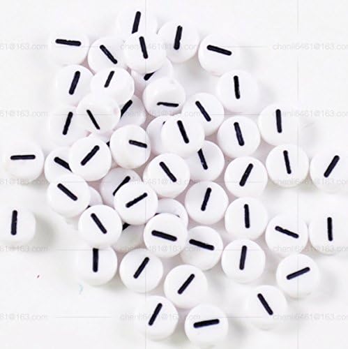 100 pcs white flat round alphabet letter beads A-Z (I)