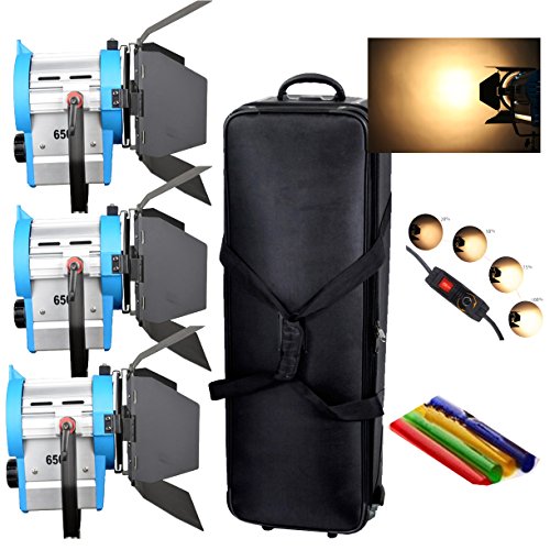 HWAMART® 3 x 650W dimme Fresnel Tungsten Spotlight Lighting Flying case wheel