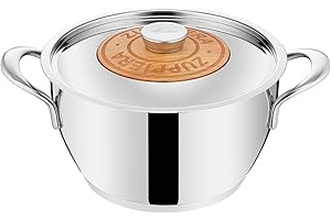 Lagostina Emozione Zuppiera + Couvercle avec Insert en Bois de Cerisier Ø 24 cm, Marmite Induction et Gaz en Acier Inoxydable 18/10 et Bois, Fond Lagotherm à Trois Couches et Larges Poignées Soudées