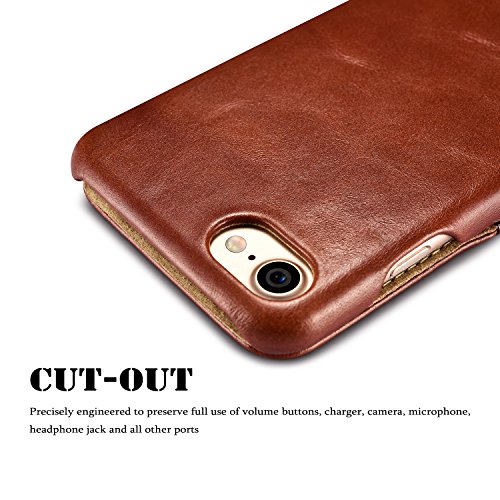 SLEO Funda iPhone 7 Plus iPhone 8 Plus  Carcasa con Tapa Cuero Interior Ultra Slim Flip Folio ICARER Case para iPhone 7 Plus iPhone 8 Plus - Retro Marr  n