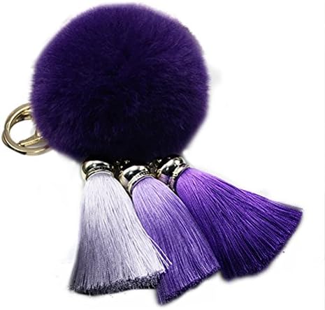 XyHana Pop Pompom Fluffy Ball Tassel Keychain Plush Keyring Charmed Gifts Hanging Decoration for Bag Phone Backpack (Purple)