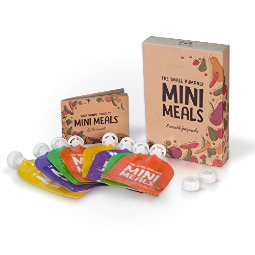 Mini Meals Quetschies 8er Pack + KOSTENLOSES REZEPTBUCH – Wiederverwendbare Quetschbeutel – BPA frei – leicht zu füllen & reinigen – geeignet für alle Kinder – ideal beim abstillen sowie für Bio-Lebensmittel, hausgemachte Babybreie, Yoghurt oder Smoothies - 8