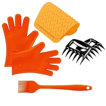 Ecosway Grill Kochen Sets Silikon Bbqkochen Handschuhe Pulled Pork Fleisch Klauen Untersetzer Matten Und Backpinsel Fr Indoor Outdoor Kochen Grillen Backen Grill Hitzebestndig