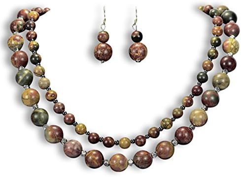 Natural Picasso Jasper Necklace Sterling Silver Earrings Set Gemstone Jewellery 66693