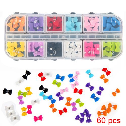 Gleader 60Pcs Acrylic 3D Rhinstone Nail Art Glitter Bows / In Box /