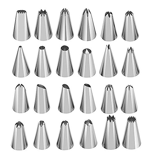 Aodoor 24 Stücke Spritztüllen Set, 1 Spritzbeutel & 2 Kupplung Pralinen, Kuchen, Plätzchen, Keksen und Torten cake decorating tools aus Edelstahl - 5