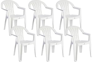 Solycarpa Pack 6 Silla Jardín para Exterior de Plástico Apilable Blanca con Reposabrazos | para Jardín, Terraza, Playa y Camping | Silla Ergonómica de PVC, Cómoda y Resistente.