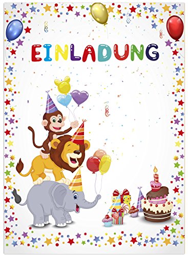 16 Einladungskarten zum Kindergeburtstag - Motiv Tier-Party - für Kinder, Jungen, Mädchen,Feier Geburtstagseinladungen im Set