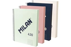 MILAN® Pack 4 cuadernos A4 con tapa dura, papel cuadriculado (5 x 5 mm), 120 hojas de 95 gr/m², colección goma 430