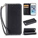 Produktbild Lonchee iPhone 5 5S 5G / iPhone SE Wallet Tasche Brieftasche Schutzhülle , geprägten Design Hochwertige PU Leder Folio Tasche Case Hülle im Bookstyle mit Standfunktion Kredit Kartenfächer (schwarz)