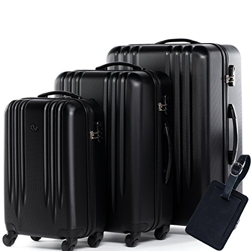 FERG&Eacute;&reg; Juego de 3 maletas de viaje Marseille Trolley funda r&iacute;gida 4 ruedas negro