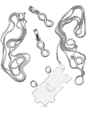 6 teiliges Love Liebe Schmuck Set 2 Unendlichkeit Infinity Anhänger & 2 Puzzle-teil Partneranhänger mit 2 Partnerketten...