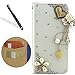 Handytasche für iPhone 7 (4.7 Zoll),Hülle für iPhone 7,Leeook Elegant Luxus Noble Weiß Love Herz Perle Muster Entwurf 3D Bling Diamant Glitzer Rhinestone PU Leder Schutz Handyhülle Strass Klapp Flip Bookstyle Akku Wallet Case Folio PU-lederne Dünn Faux Kunstleder Diamant Bling Strass Protektiv Cover Tasche Glitter Kristall Crystal Matt Bunt Bumper mit Kartenfach Magnetverschlu und Ständer für iPhone 7 (4.7 Zoll) + 1 x Schwarze Eingabestift-White Love Heart Pearl