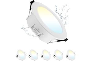 Grebeam Lot de 5 Spot LED Encastrable 5W, Spot LED Extérieur, 3000K/4000K/6000K Réglable, Ø65mm-75mm Trou, spot Salle de Bain IP44 pour Cuisine Salon, Rond