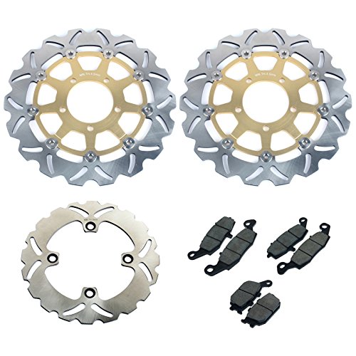 TARAZON Gold Set Front Rear Brake Discs & Pads for Kawasaki Ninja ZX6R ZX6RR ZX600 ZX636 05 06 ZX10R 04 05 06 07