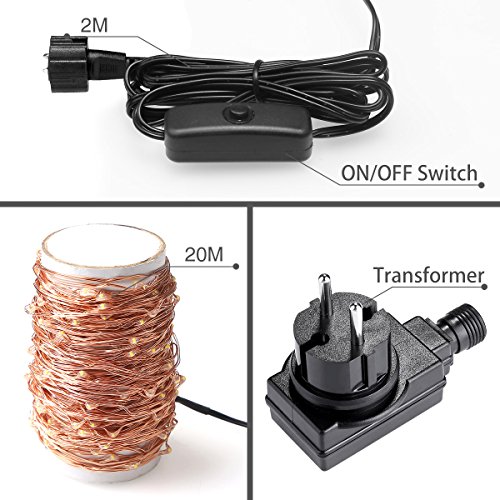 LE 20M 200 LEDs Kupferdraht LED Kupfer Lichterkette Wasserdicht Sternen Lichterketten mit schalter - 5