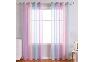 Lsimeru Gardine Farbverlauf Transparent Lila Rosa Blau Kinderzimmer Mädchen Jungen 2er Pack Regenbogen Sheer Vorhänge Durchsichtig Ösenvorhang Kindervorhänge Babyzimmer,100x200