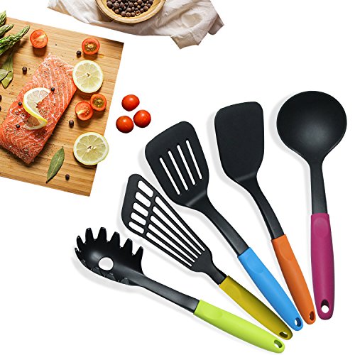 Aqi Küchenartikel Set 5 Stück Silikon Flexible Pfanne Löffel Spatel Pasta Löffel Schaufel in solide und hitzebeständige Material - 8