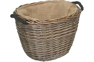 HOME DECOR large hessian lined log basket oval rope handles wicker home storage fire side hamper