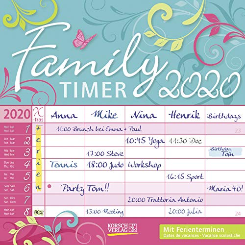 Family Timer - Floral 2020: Broschürenkalender mit Ferienterminen