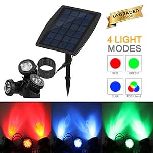 OurLeeme Solar-Gartenscheinwerfer, RGB-Farbwechsel-3-Scheinwerfer