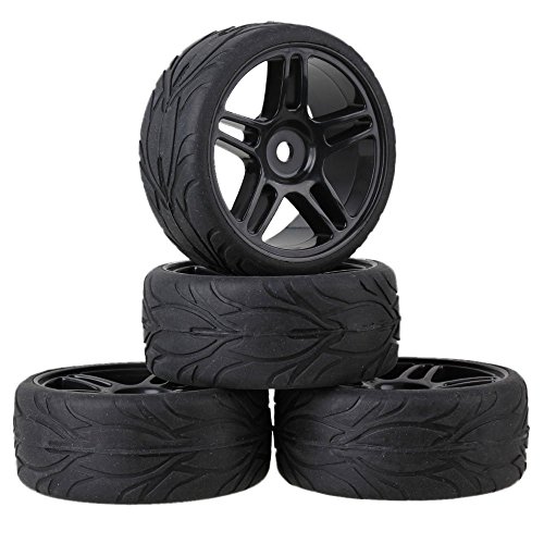 Mxfans 4-Piece RC 1:10 On-Road Tires & Rims Kit - Black Rubber Tires With Plastic Wheel Rims - View #7