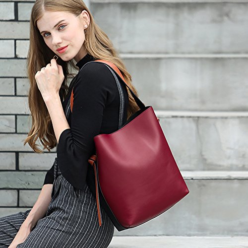 S-ZONE Frauen Farbblockierung Echtes Leder Schulter Beutel Handtaschen