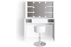 Vicco tavolo da toeletta Daenerys, Bianco, 99 cm con illuminazione LED e sgabello