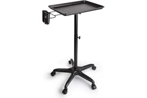 LENJKYYO Hairdressing Tool Car Aluminium Movable Alloy Tray Trolley for Beauty Salon SPA Hairdresser Tattoo Service Station Colouring Hair Rolling Adjust Portable Mobile Desk Cart (Black)