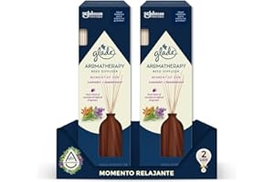 Glade Aromatherapy Varillas fragancia Moment of Zen [Lavender & Sandalwood], Líquido con Aceites Esenciales, 16 varillas de ratán, más de 90 días de duración. Pack de 2
