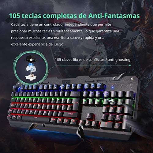 Compara Precios para Teclado Mecánico Gaming de VicTsing, 104 Teclas y
Switches Blue, con Cable y 6 Colores RGB Retroiluminado,
Anti-Ghosting-Versión Español Revisión