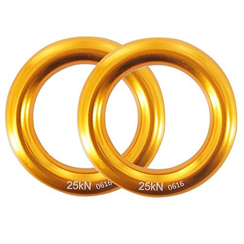 NewDoar Lot de 2 Anneaux Ronds en Or 25 KN pour Escalade Arboriste de Sauvetage Hamac et Slackline