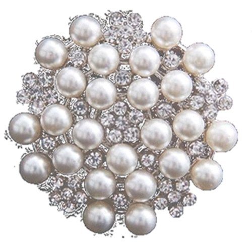 STUNNING FAUX PEARL & RHINESTONE DIAMANTE CRYSTAL VINTAGE FLOWER LOOK BROOCH