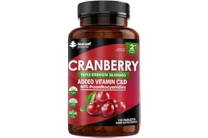 NEW LEAF PRODUCTS Cranberry Tablets Triple Strength 30,000mg - Added Vitamin C & D - 120 Cranberry Supplements Cranberry Supplements for Women and Men - Vegan Cranberry Tablets for Women Made in UK by New Leaf