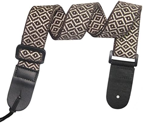 Adjustable Soft Cotton Guitar Strap, Hippy Style & Genuine Leather Ukulele Shoulder Strap - 11