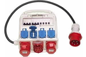 solartronics Distributeur de courant de chantier, entrée : 32 A, sortie : 4 prises 230 V, 2 raccordements 400 V 16 A, 1 raccordement 400 V 32 A, courant puissant avec fusible
