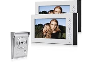 QttyElok Sistema de Intercomunicación de Timbre de Color 7 Pulgadas Cámara Doméstica 720P Visión Nocturna Infrarroja, con 2 Monitores Interiores, Audio Bidireccional, Monitoreo, Desbloqueo