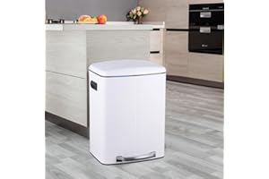 STARNINE 40L Dual Compartment Recycling Bin 2 Section Stainless Steel Kitchen Bin Waste Pedal Dust Bin Soft Closing Lid Finger Print Proof Removable Inner Compartments (White)
