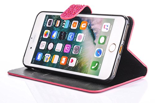 iPhone 6S Plus Glitzer Hülle,iPhone 6 Plus Leder Hülle,Hülle Flipcase für iPhone 6S Plus/ 6 Plus with 5,5 Zoll,Vintage Elegant Edel Einfarbig Matt Luxus Mode Raindrop Muster Glitter Glitzer Bling Diamond Ultra Weich Schlanke Ledertasche Brieftasche mit Magnetverschluss Flip Frau Mädchen Komplett Schutz Schutzhülle Handyhülle Etui Case Cover für Apple iPhone 6/6S Plus - 3