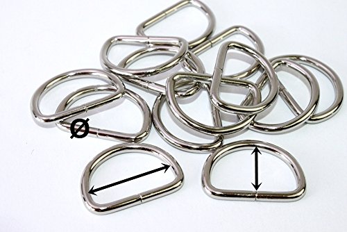 D-Ringe-Halbringe, 10 Stück 25×16,5x3mm *verchromt* für 25mm Gurt/Band geeignet. - 2