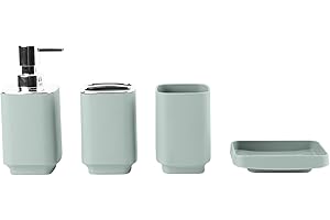 Hosoncovy Set di 4 accessori da bagno con dispenser di sapone, tazza da bagno, portasapone, spazzolino da denti e dentifricio (verde Morandi)