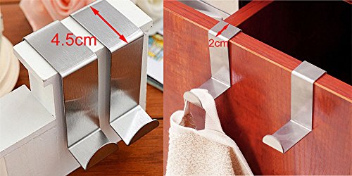 Pazzi 8-stück über Tür Haken Aufhänger aus Metall Edelstahl (4,5cm passt dick Schlafzimmer Badezimmer Tür, 2cm passt Schublade Schrank Kabinett Tür) für Kleidung Mantel Handtuch Tasche Hut Bademantel - 2
