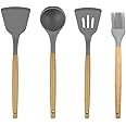IMPRONOW Silicon Spatula Set for Kitchen | Non-Stick Cooking Utensils With Wooden Handle | Turner Serving Spoon | Kitchen Tools Combs (Set of 4 Grey)