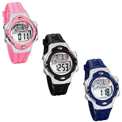 JewelryWe Kinder Armbanduhr, 30M wasserdicht Studenten Sport Digital Silikon Armband Leuchtuhr mit Alarm, Stoppuhr, Chronograph, Monat, Woche und 24H, 3 Farben