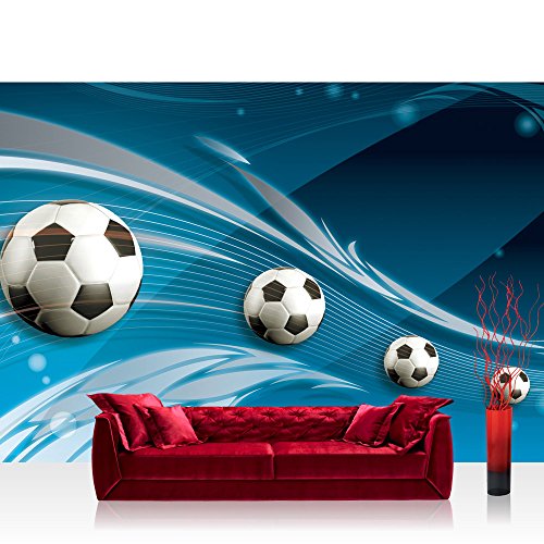 Vlies Fototapete 400x280 cm PREMIUM PLUS Wand Foto Tapete Wand Bild Vliestapete - Fußball Tapete Ornamente Fußball Schlingen Kunst blau - no. 981