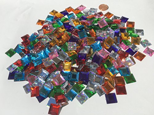 400 Stück 11mm selbstklebende glitzernde bunte Mosaik Steinchen Bunte Mischung Deko Strasssteine eckige Acrylsteine Opaleffekt Regenbogeneffekt Laser Optik Regenbogensteine transparent klar kristall basteln Gltzersteine Acryl Schmucksteine Schmucksteine Strass Steine zum Verzieren Dekorieren von CRYSTAL KING - 3