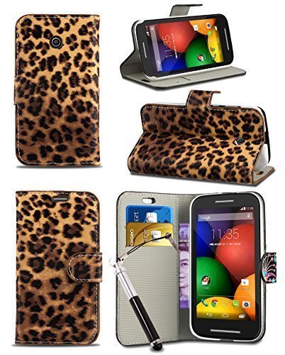 New Stylish Pattern Modern Print Design Wallet Flip Case Cover with Integrated Stand & Retractable Stylus Pen for Vodafone Smart 4 MINI - Leopard Skin (Brown) Design Case