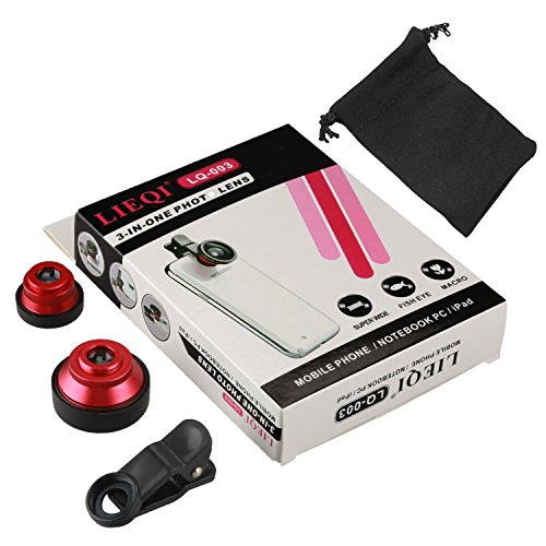 BlueBeachÂ® 3 in 1 Lenti Kit Universale Clip On Obiettivo Cellulari Lente Fisheye 180 Gradi + 10x Lente Macro + 0.4x Lente Grandangolo per iPhone / Samsung / LG / HTC / Huawei / Sony / Motorola Smartphones