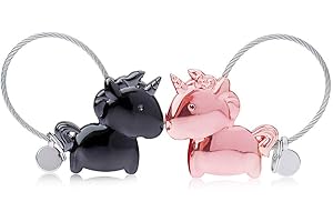 DOJOYKEY Amant Porte clés 1 Paire Licorne Porte-clés avec Bouche magnétique, Porte Clef en Alliage de Zinc Cadeau pour Couple Amoureux, Noir et Or Rose